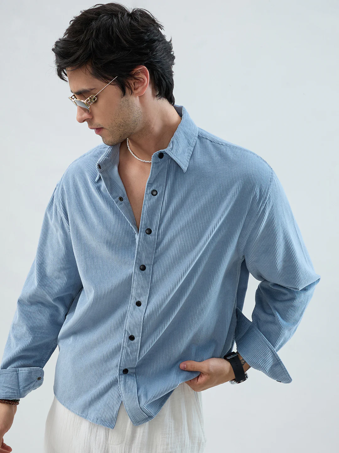 Soft Sky Frost Corduroy Boxy Fit Crop Shirt - Image 6