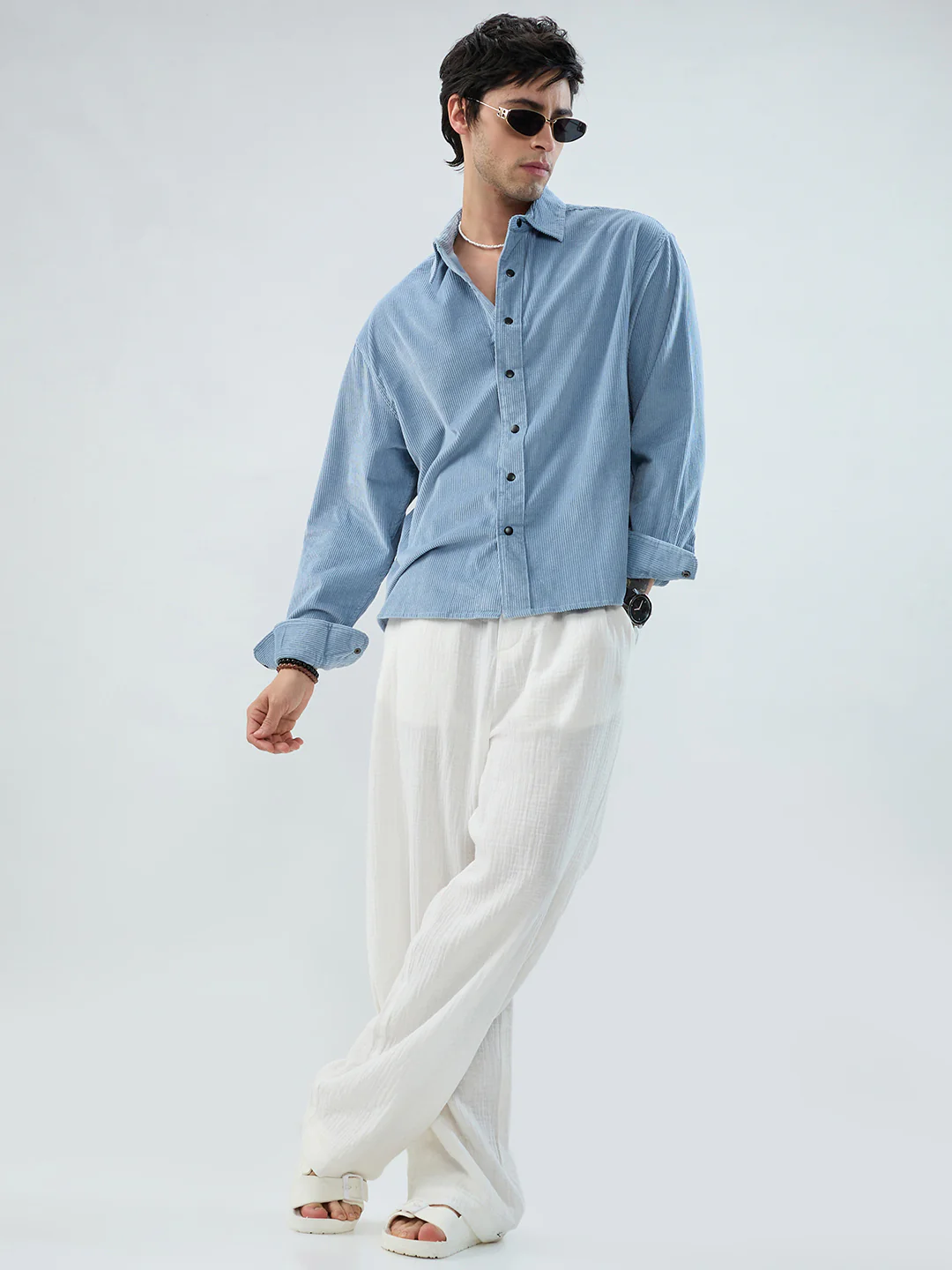 Soft Sky Frost Corduroy Boxy Fit Crop Shirt - Image 8