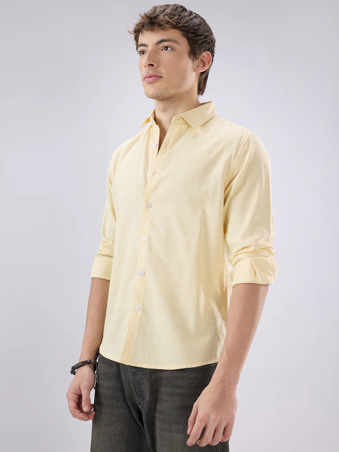 Soft Yellow Grid Textured Everyday Shirt - Image 5