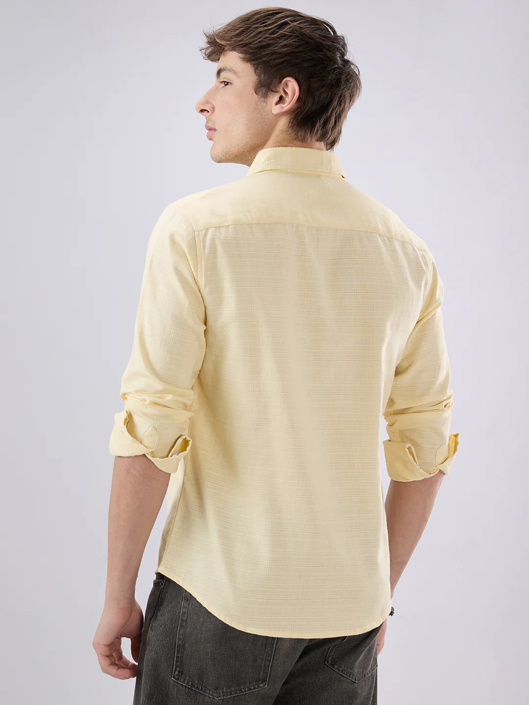 Soft Yellow Grid Textured Everyday Shirt - Image 6
