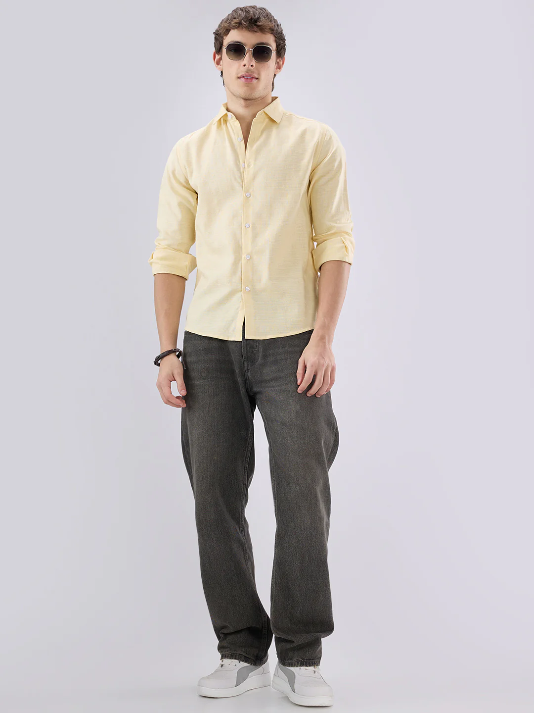 Soft Yellow Grid Textured Everyday Shirt - Image 7