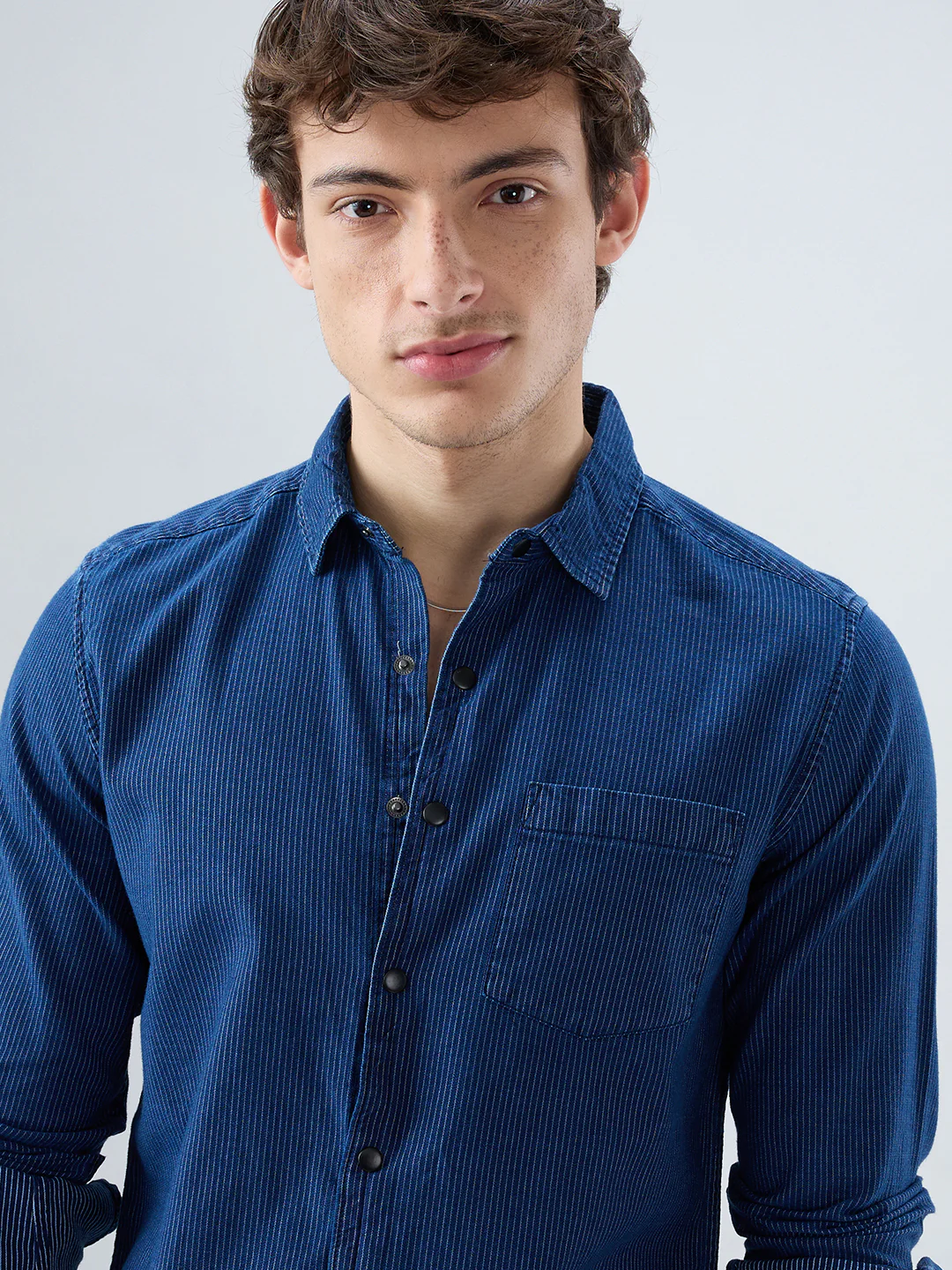 Soigné Navy Pinstripe Denim Shirt - Image 3