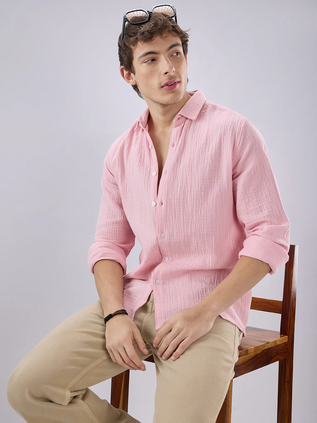 Solid Baby Pink Double Cloth Shirt - Image 2