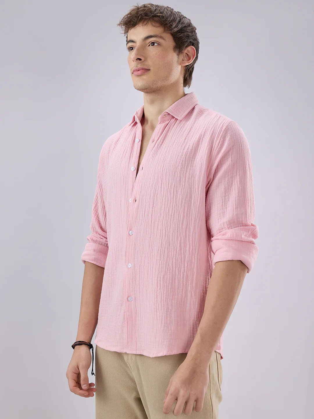 Solid Baby Pink Double Cloth Shirt - Image 6