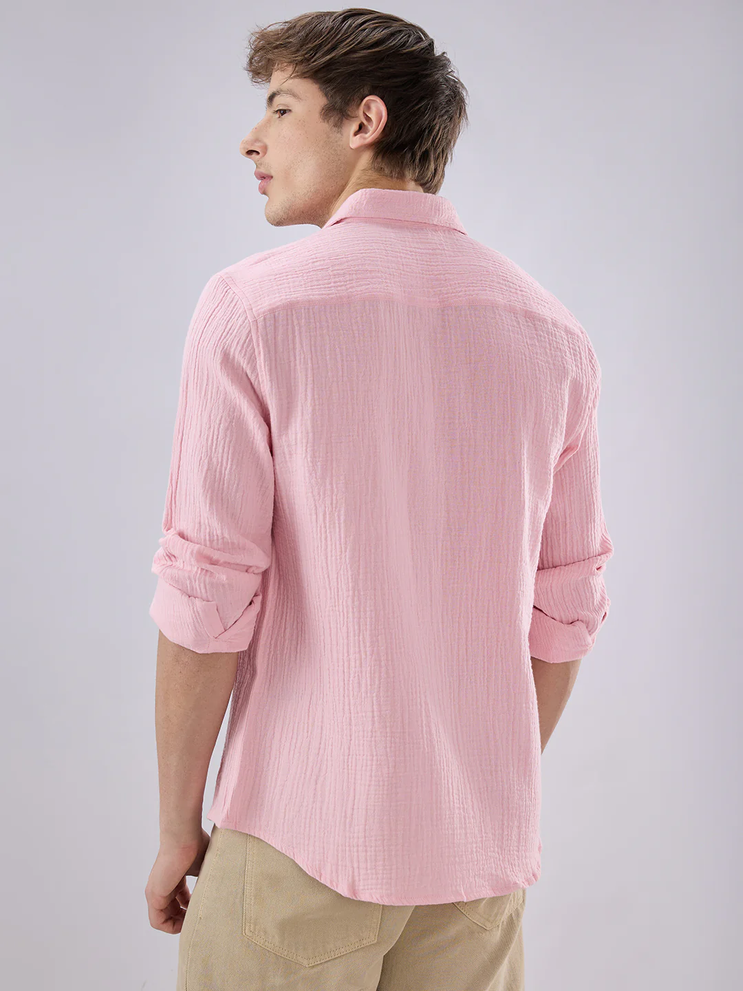Solid Baby Pink Double Cloth Shirt - Image 7