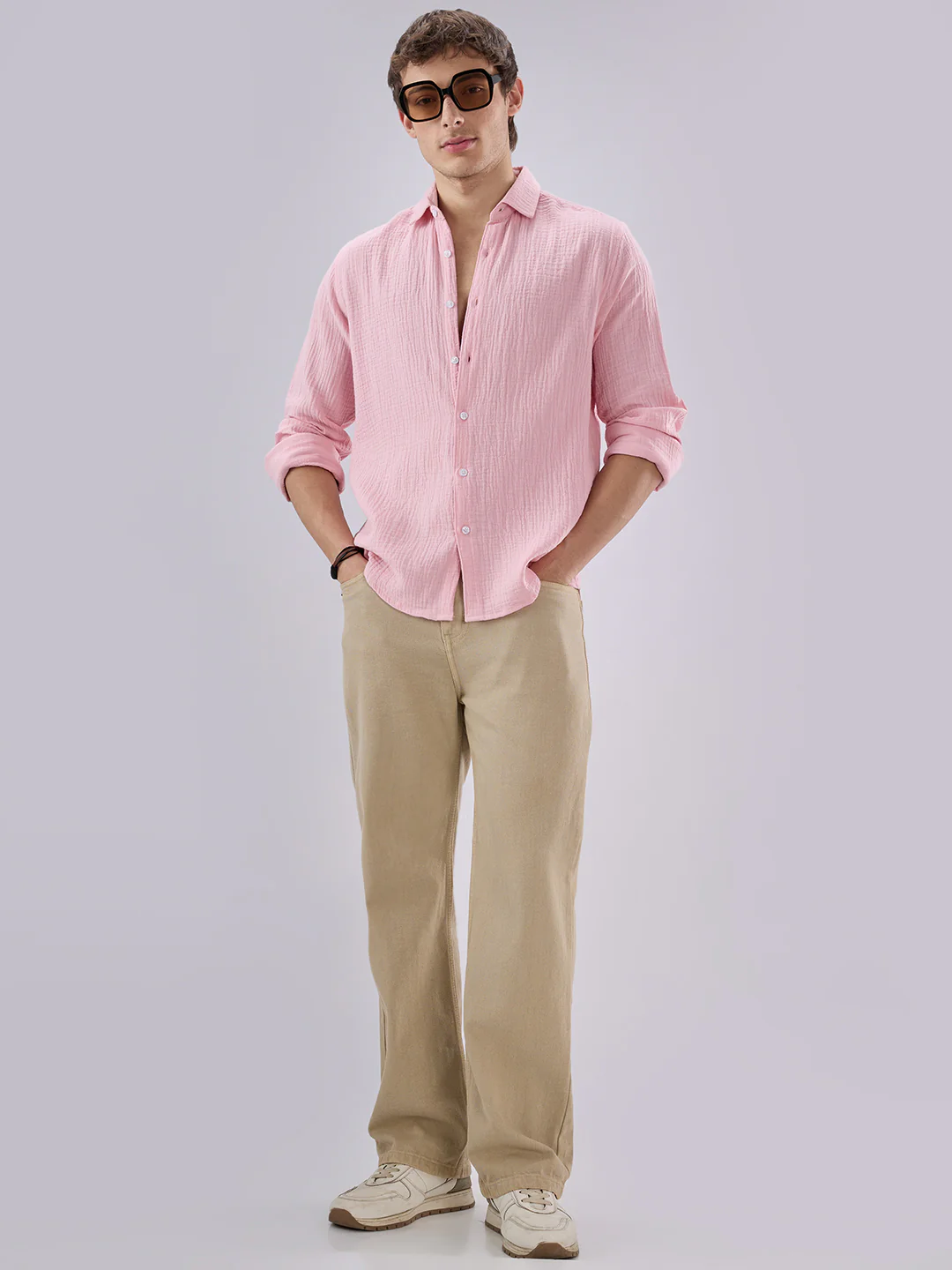 Solid Baby Pink Double Cloth Shirt - Image 8