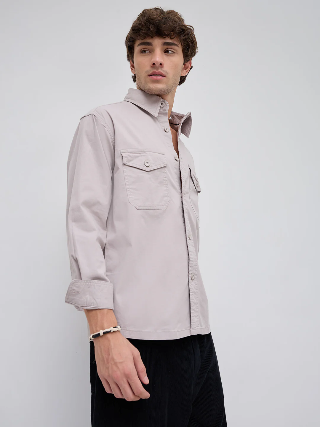 Solid Bone Grey Double Pocket Overshirt - Image 6