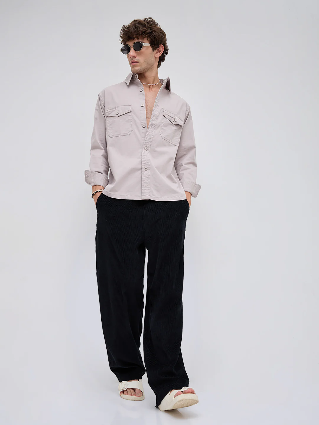 Solid Bone Grey Double Pocket Overshirt - Image 8