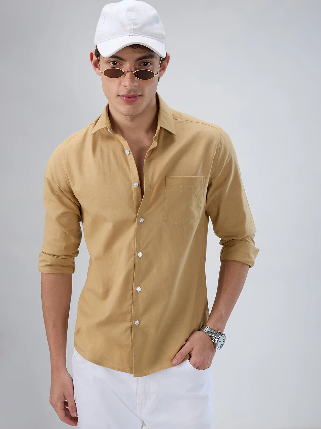 Solid Camel Beige Statement Shirt - Image 4