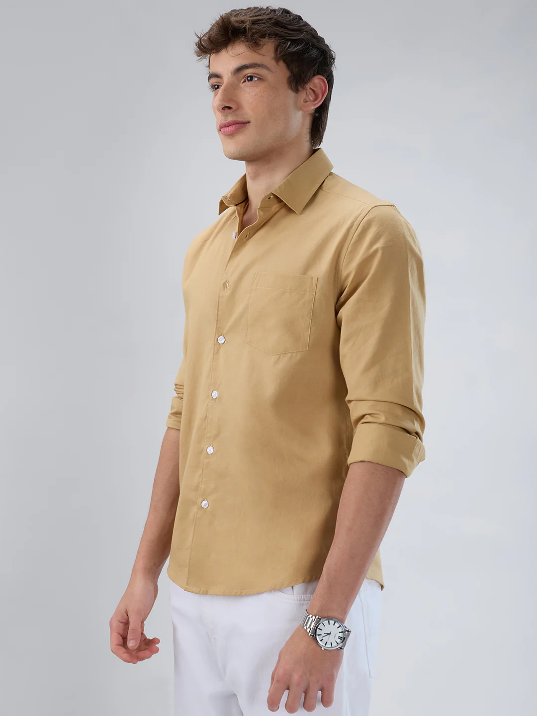 Solid Camel Beige Statement Shirt - Image 5