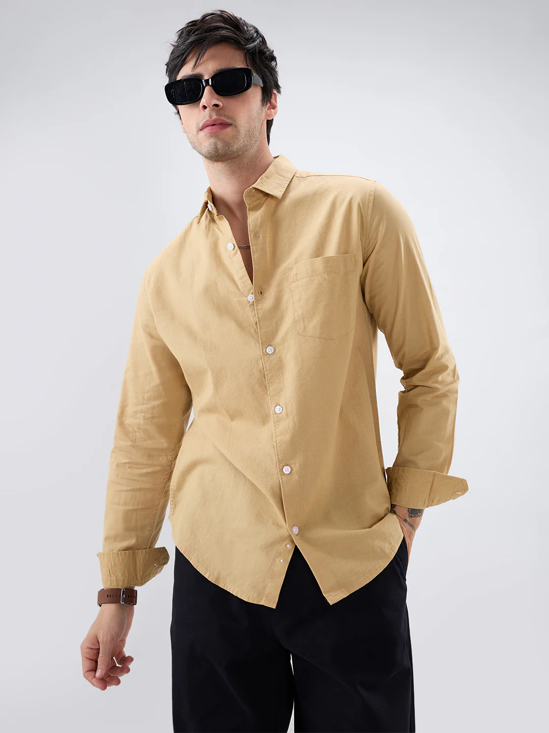 Solid Camel Beige Statement Shirt