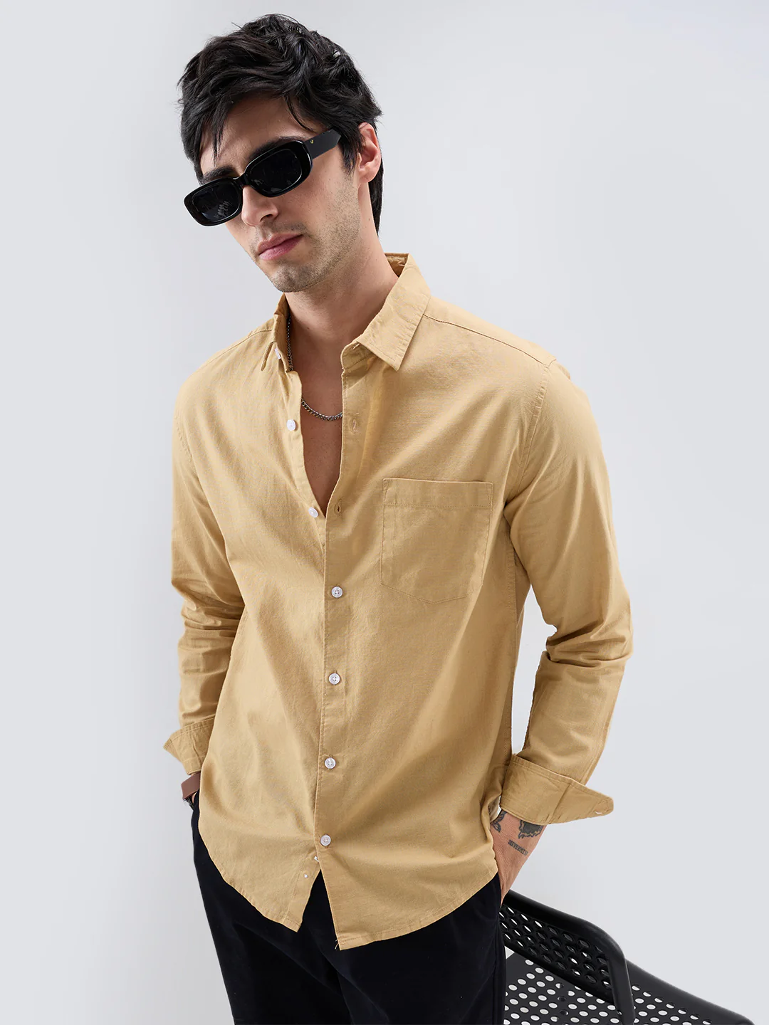 Solid Camel Beige Statement Shirt - Image 2