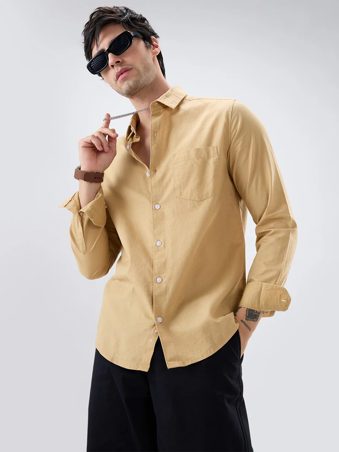 Solid Camel Beige Statement Shirt - Image 4