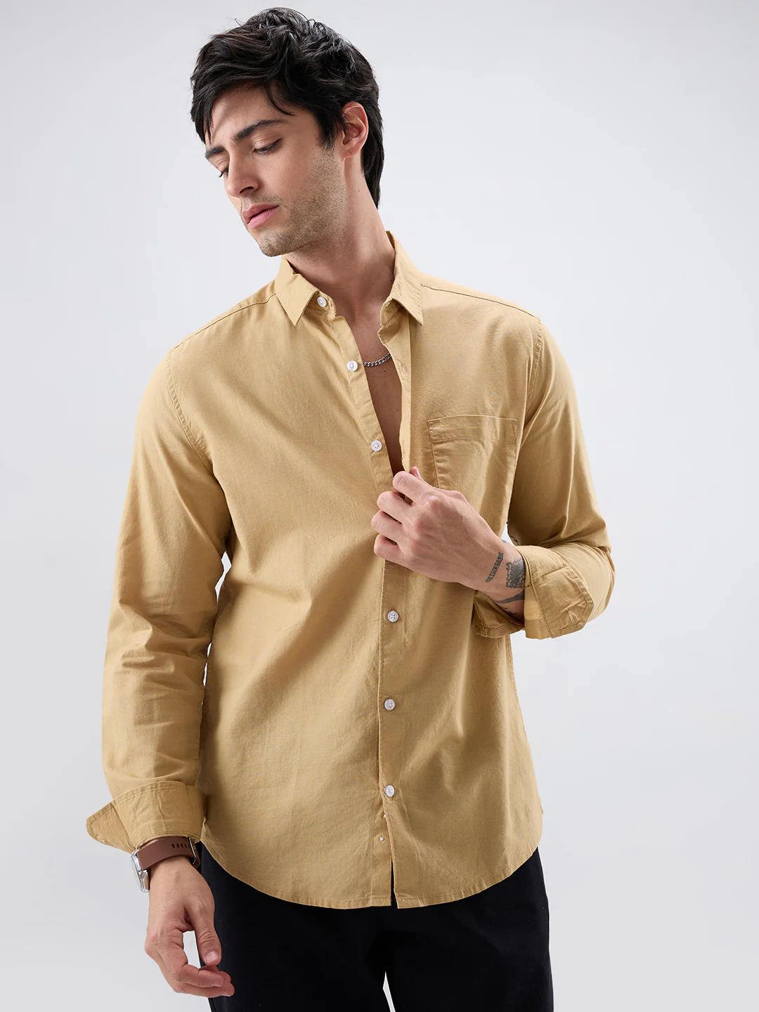 Solid Camel Beige Statement Shirt - Image 5