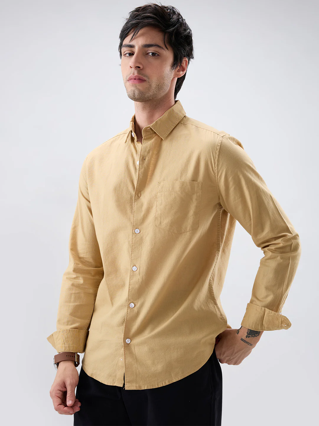 Solid Camel Beige Statement Shirt - Image 6