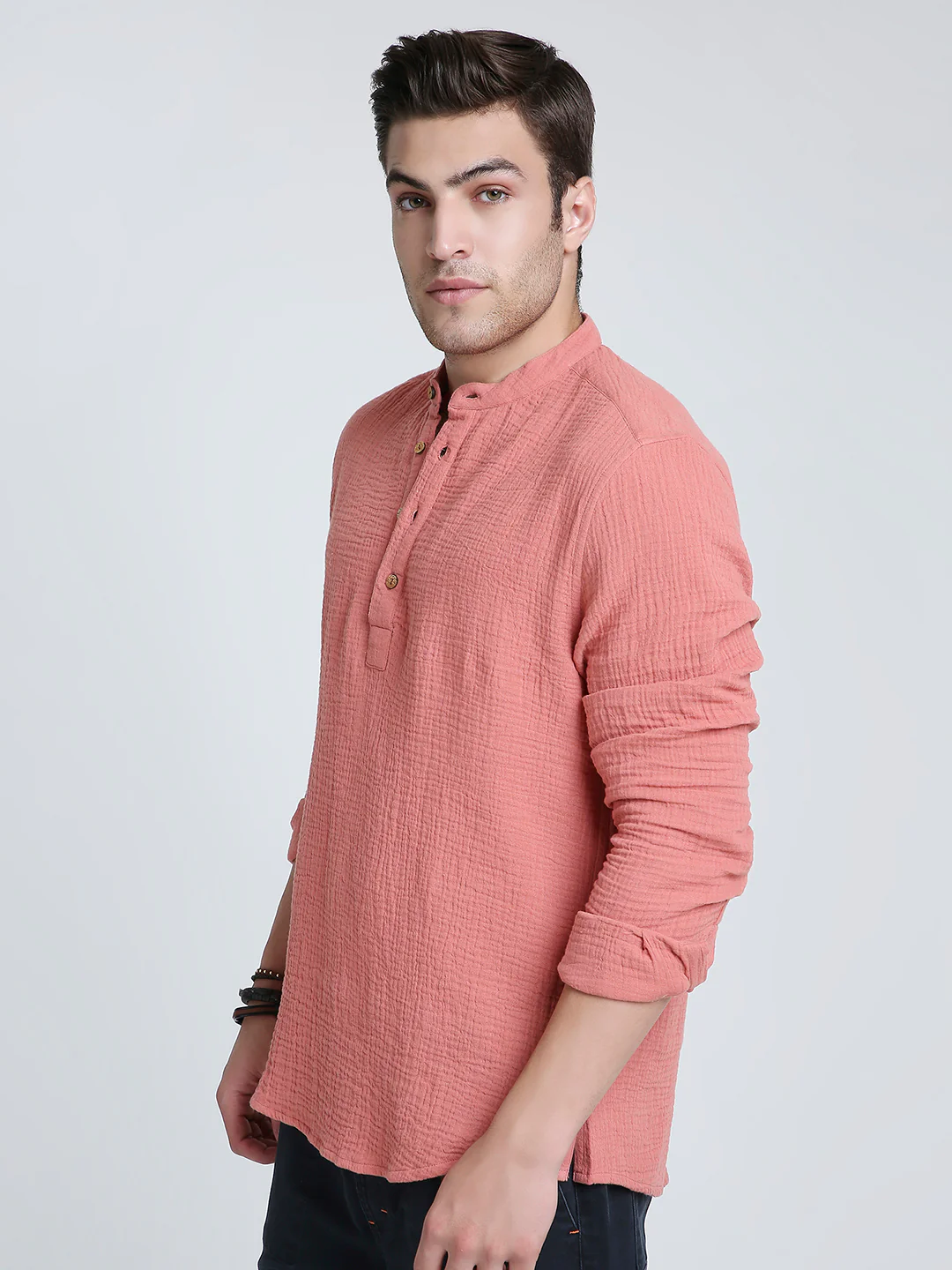 Solid Coral Double Cloth Kurta - Image 6
