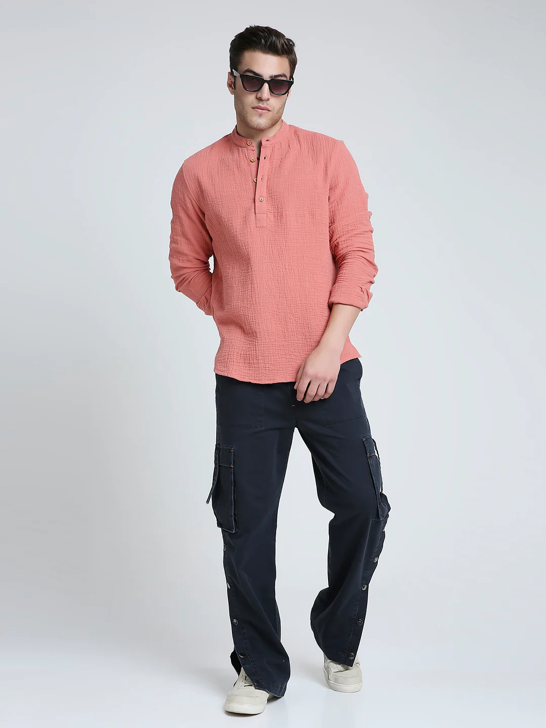 Solid Coral Double Cloth Kurta - Image 8