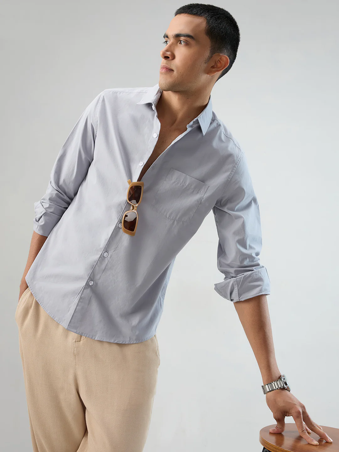 Solid Gainsboro Grey Poplin Peach Finish Shirt - Image 2