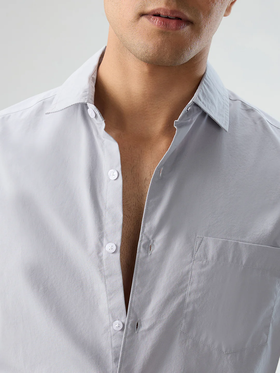 Solid Gainsboro Grey Poplin Peach Finish Shirt - Image 3