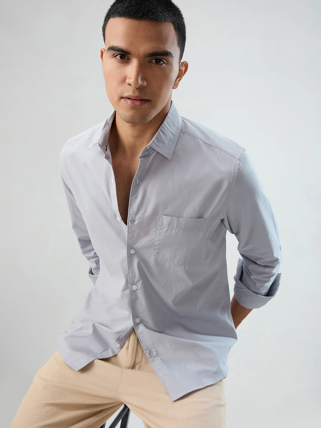 Solid Gainsboro Grey Poplin Peach Finish Shirt - Image 4