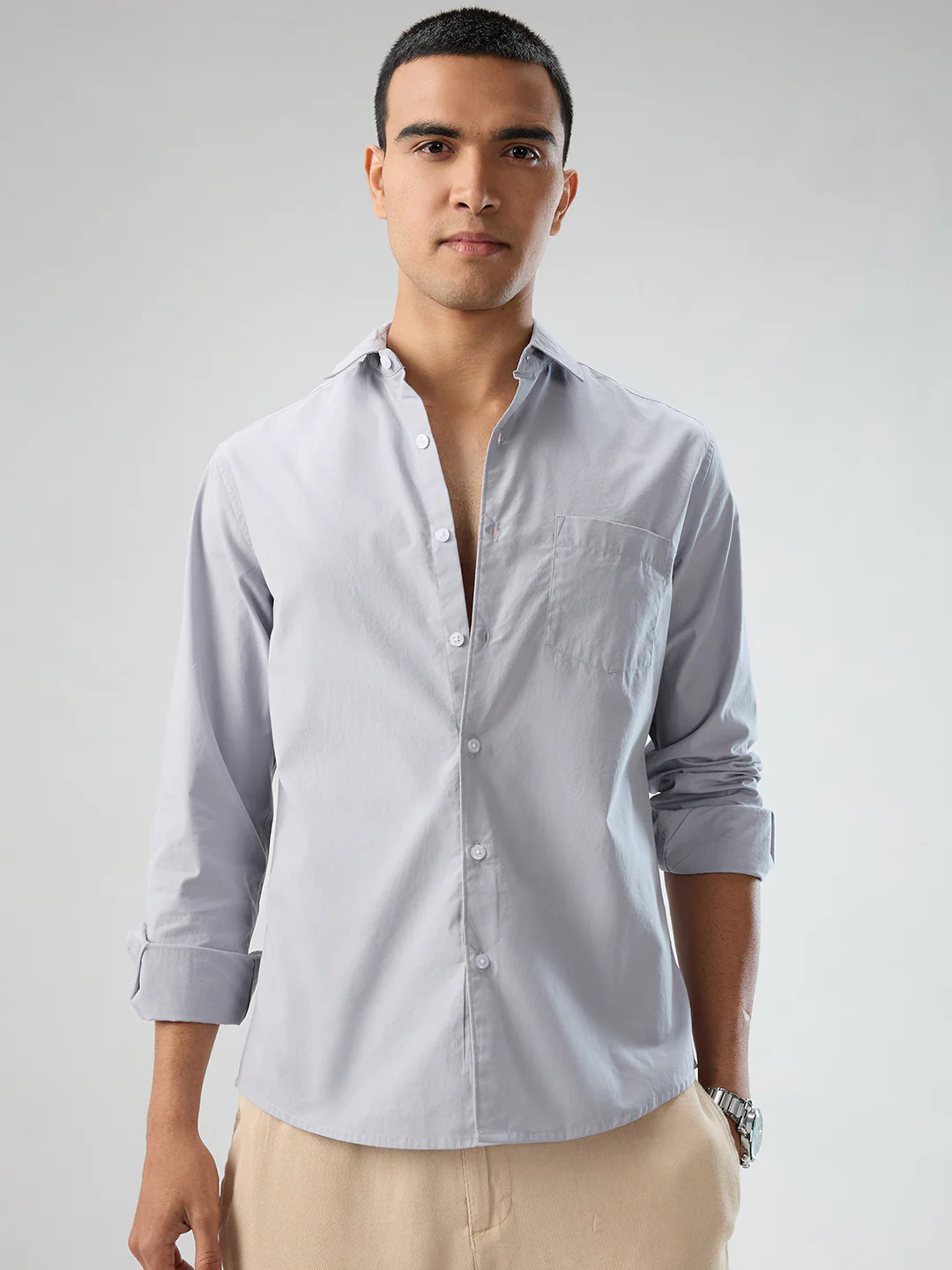 Solid Gainsboro Grey Poplin Peach Finish Shirt - Image 5