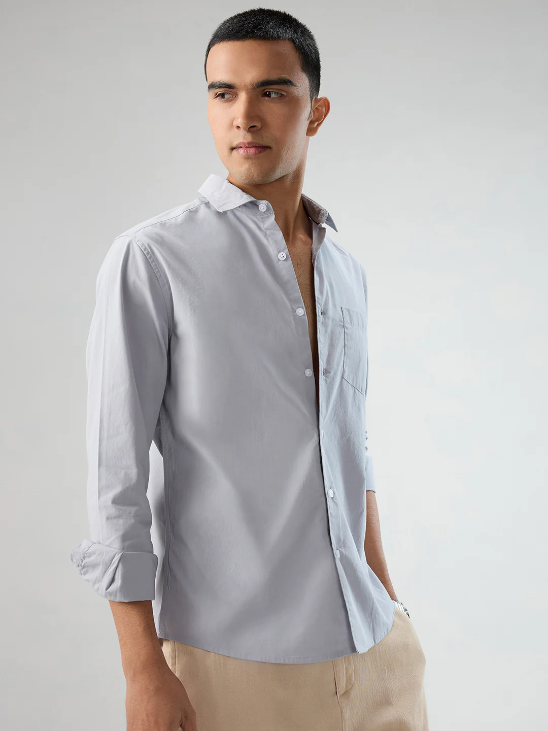Solid Gainsboro Grey Poplin Peach Finish Shirt - Image 6