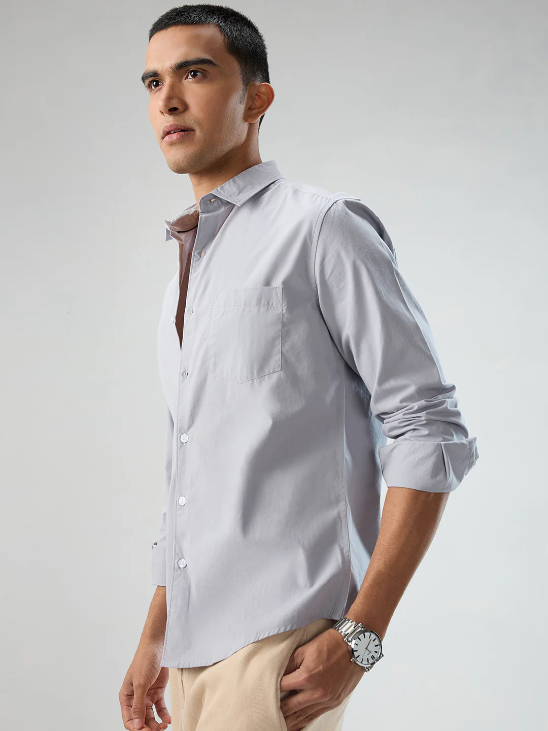 Solid Gainsboro Grey Poplin Peach Finish Shirt - Image 7
