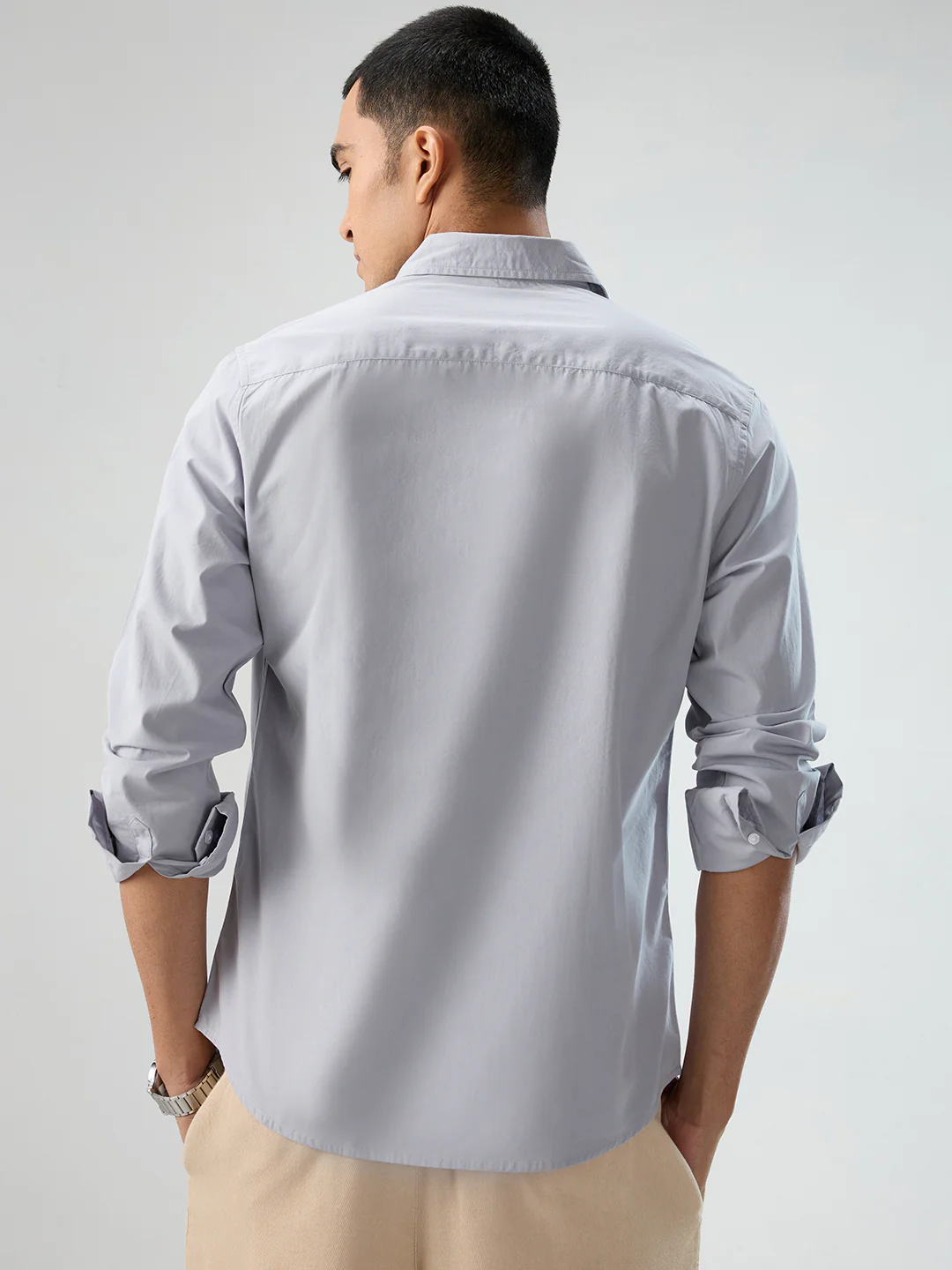 Solid Gainsboro Grey Poplin Peach Finish Shirt - Image 8