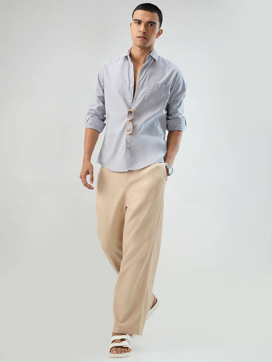 Solid Gainsboro Grey Poplin Peach Finish Shirt - Image 9