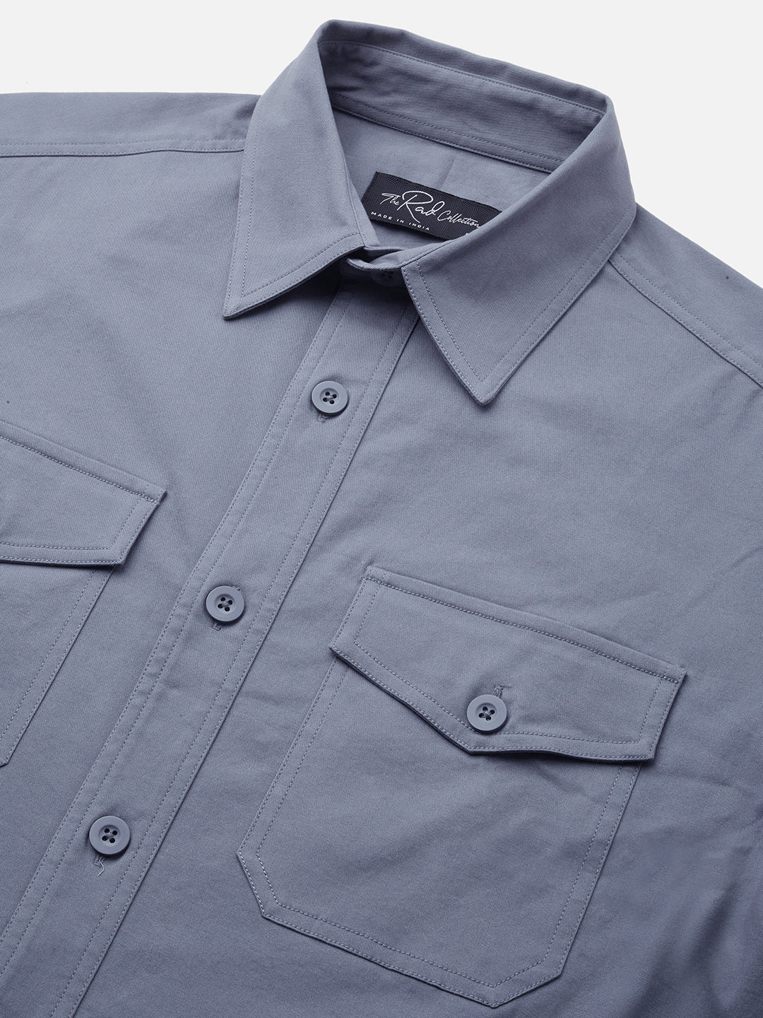 Super Soft Solid Glaucous Blue Double Pocket Overshirt - Image 3