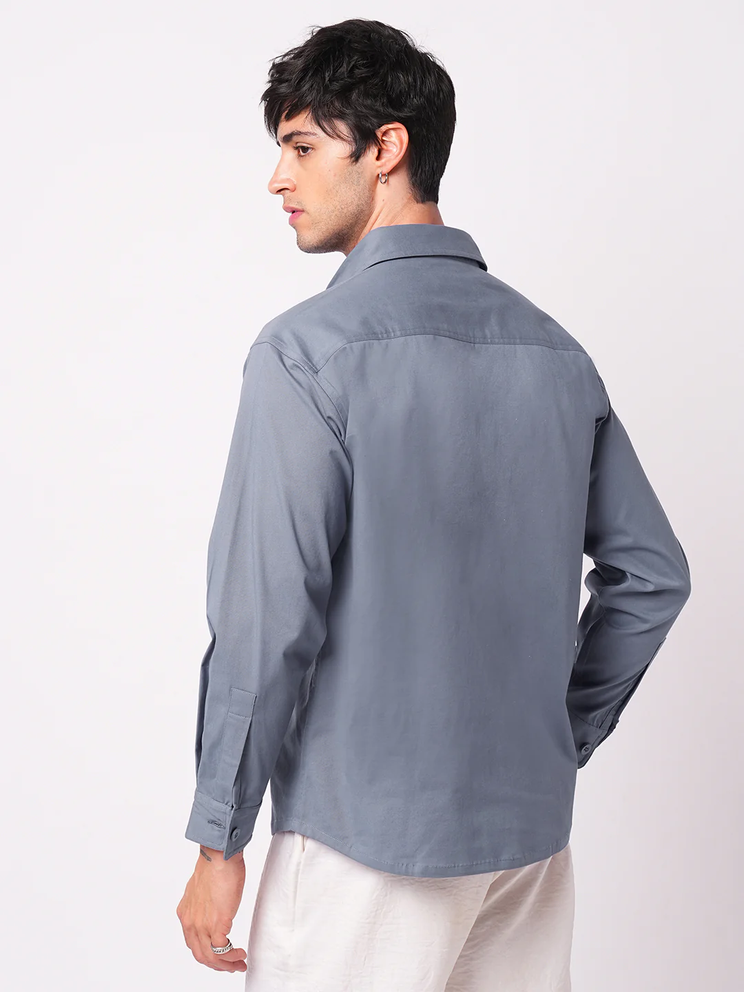 Super Soft Solid Glaucous Blue Double Pocket Overshirt - Image 6