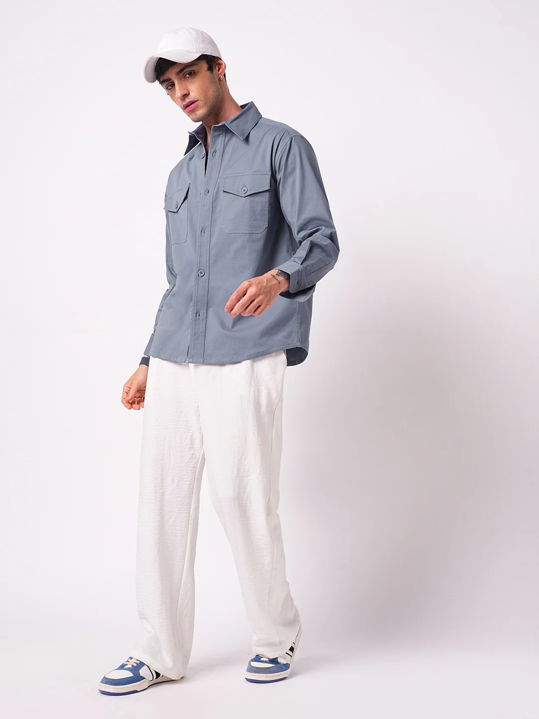 Super Soft Solid Glaucous Blue Double Pocket Overshirt - Image 7