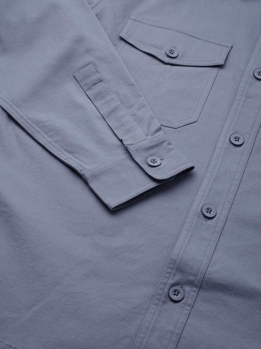 Super Soft Solid Glaucous Blue Double Pocket Overshirt - Image 8