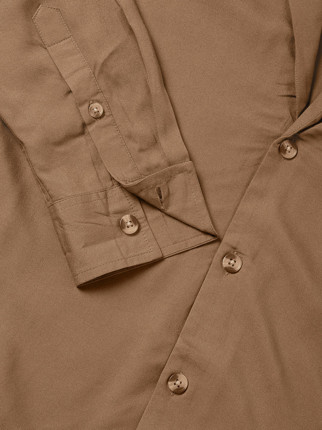 Solid Hazelnut Oversized Notched Lapel Collar Shirt - Image 3