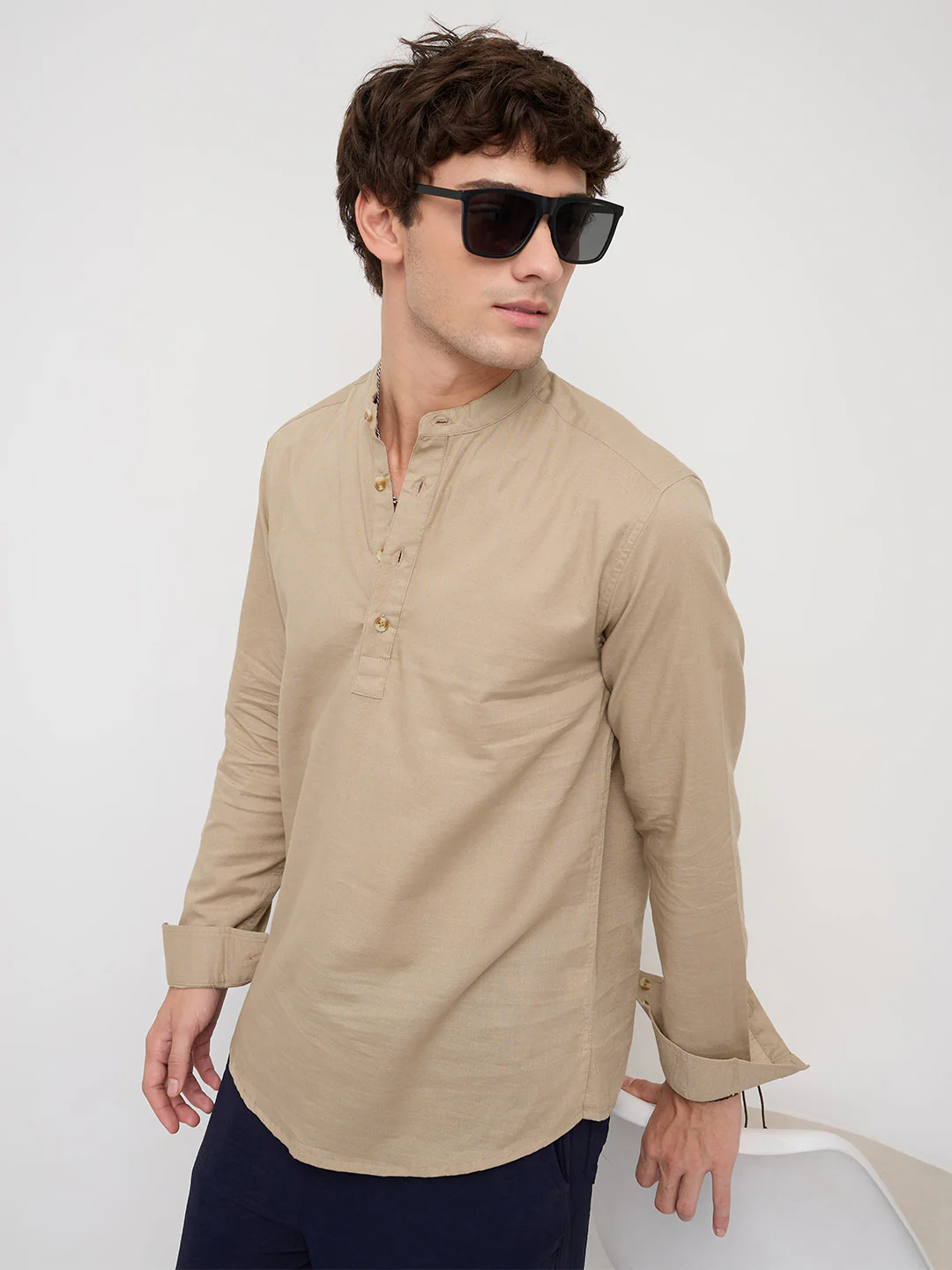 Solid Khaki Beige Everyday Kurta - Image 2