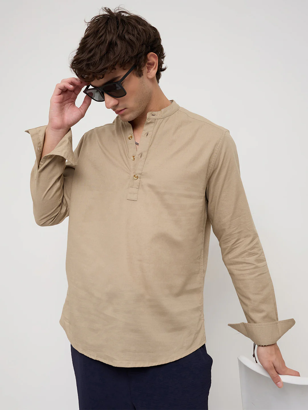 Solid Khaki Beige Everyday Kurta - Image 4