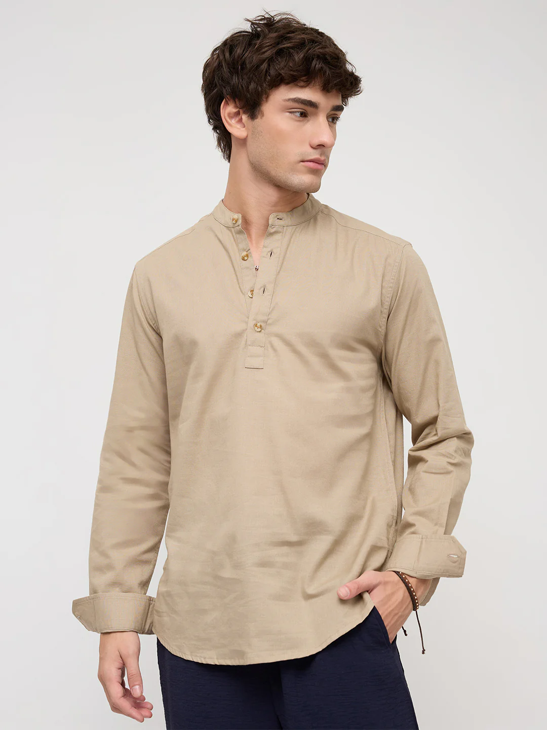 Solid Khaki Beige Everyday Kurta - Image 5