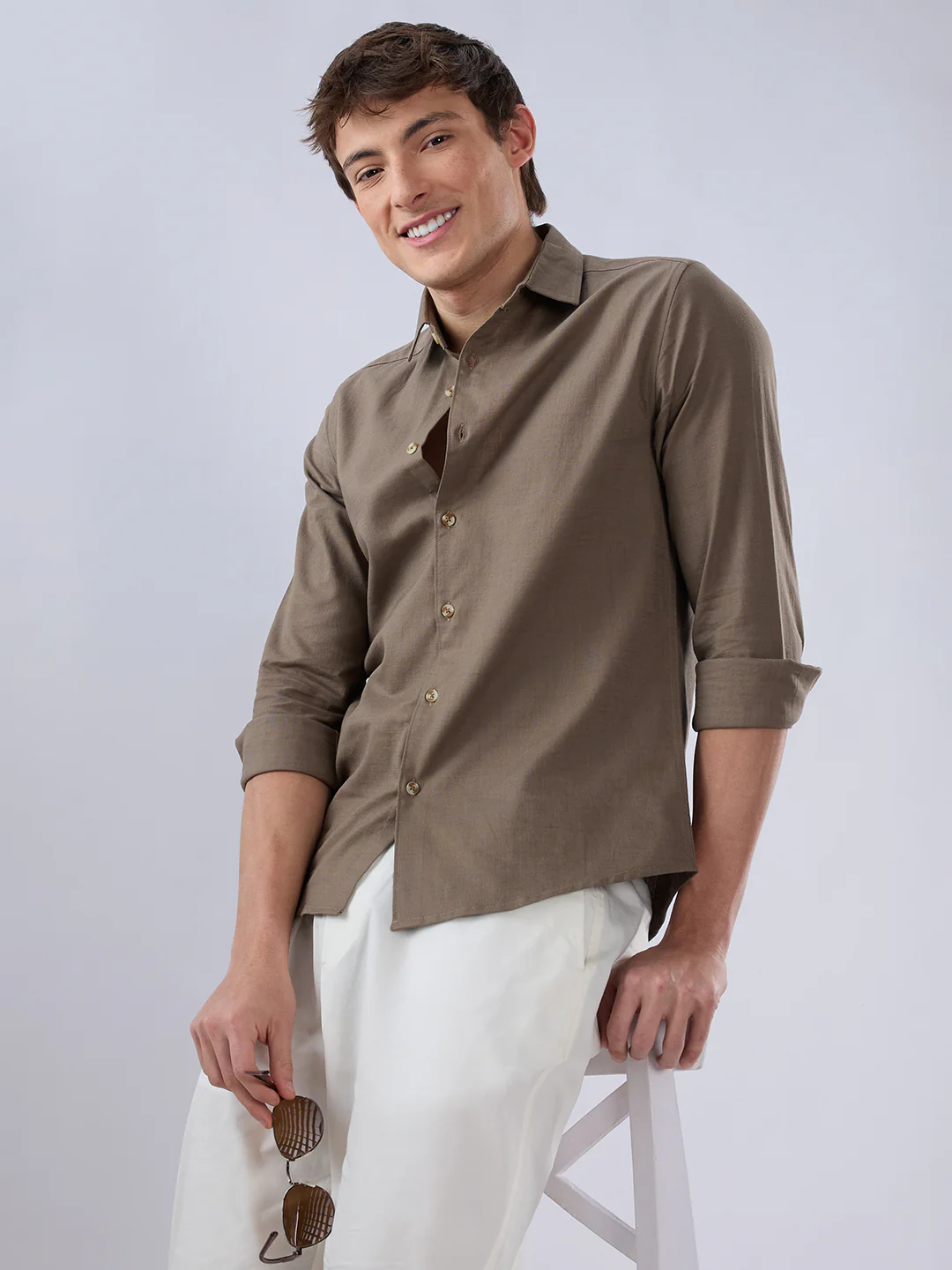 Solid Khaki Fine Weave Everyday Shirt - Image 4
