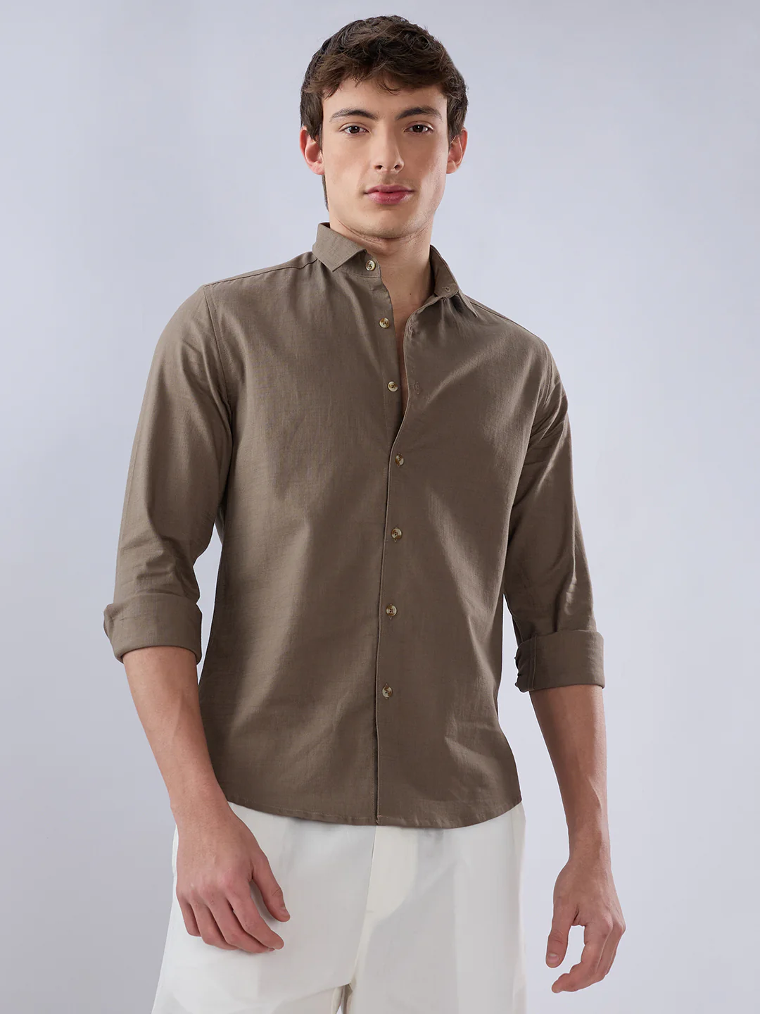 Solid Khaki Fine Weave Everyday Shirt - Image 5