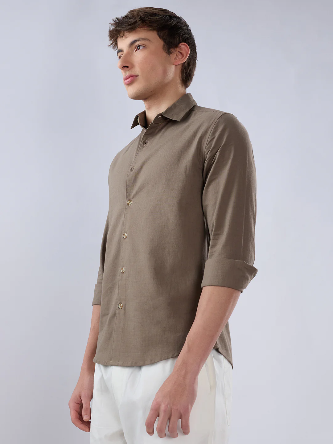Solid Khaki Fine Weave Everyday Shirt - Image 6