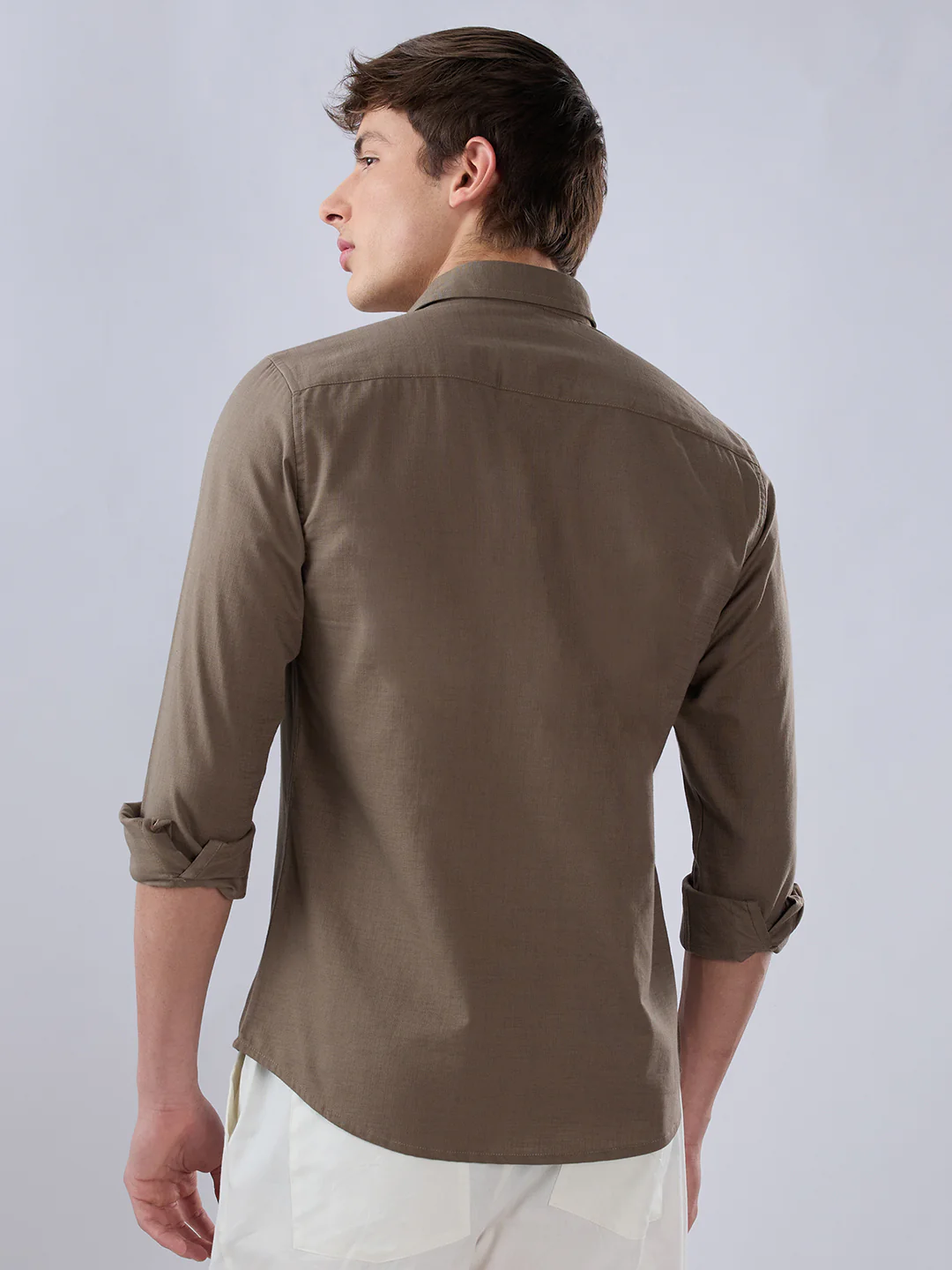 Solid Khaki Fine Weave Everyday Shirt - Image 7