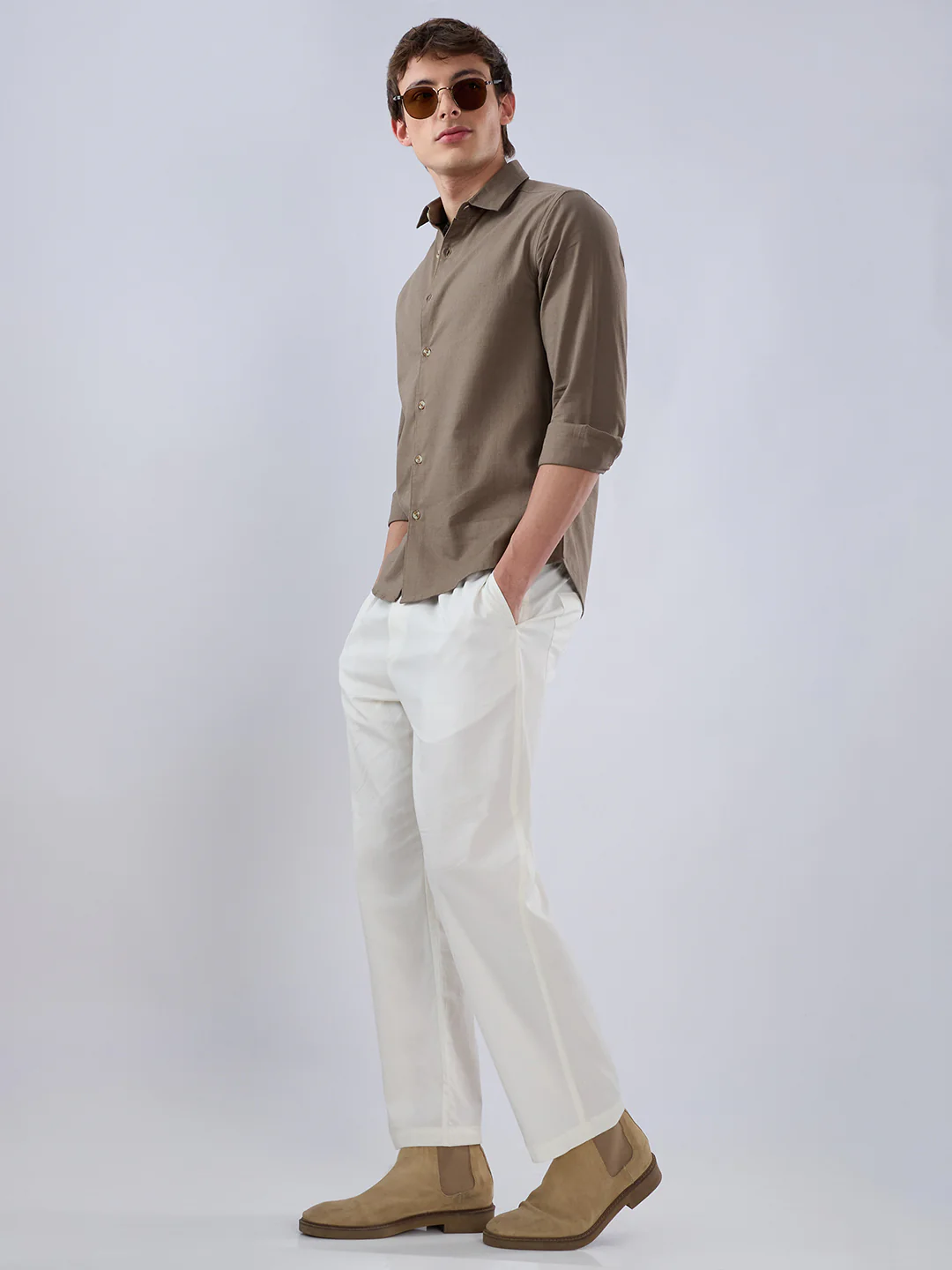 Solid Khaki Fine Weave Everyday Shirt - Image 8