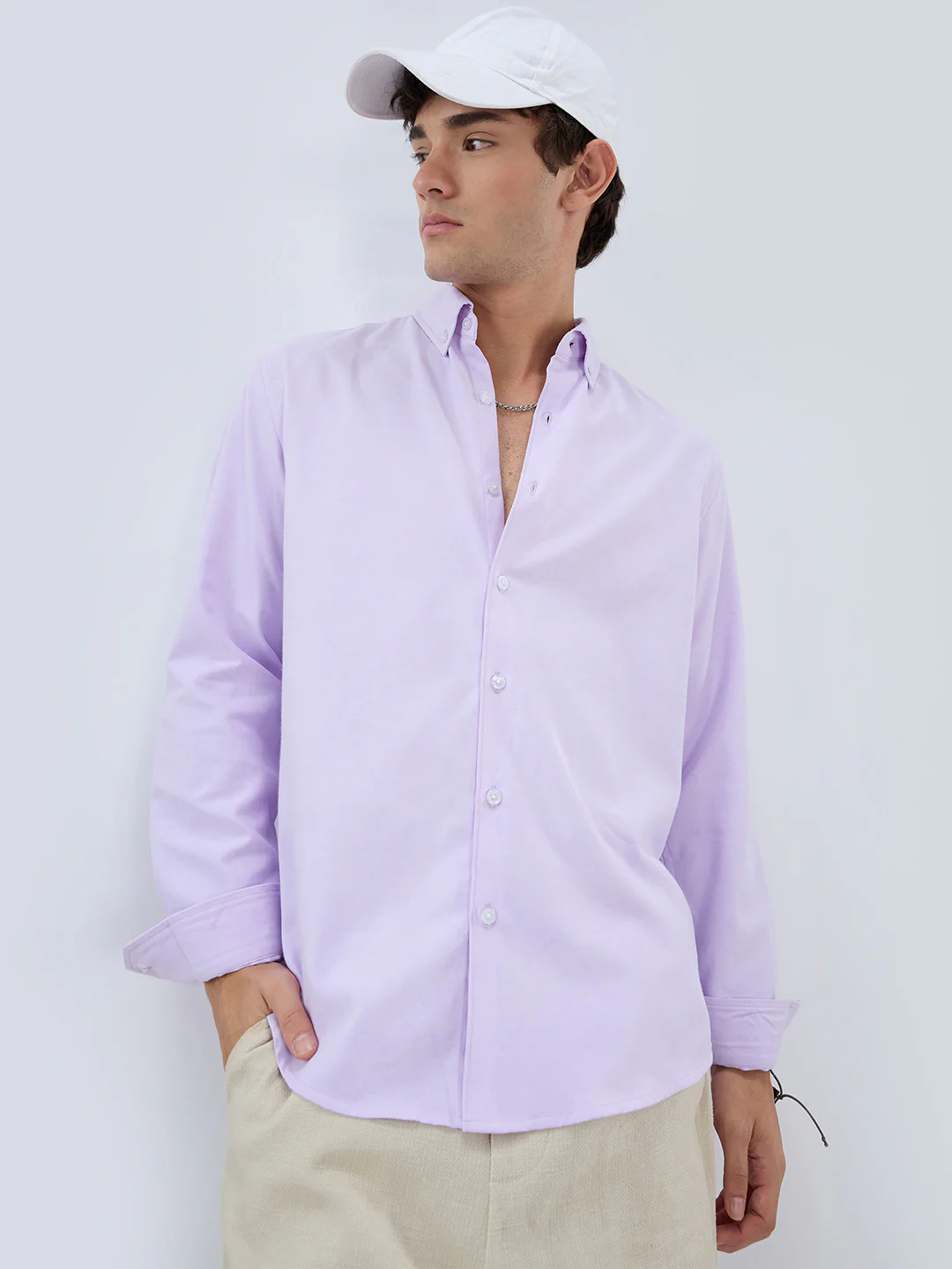 Solid Lilac Smooth Finish Oxford Shirt - Image 2
