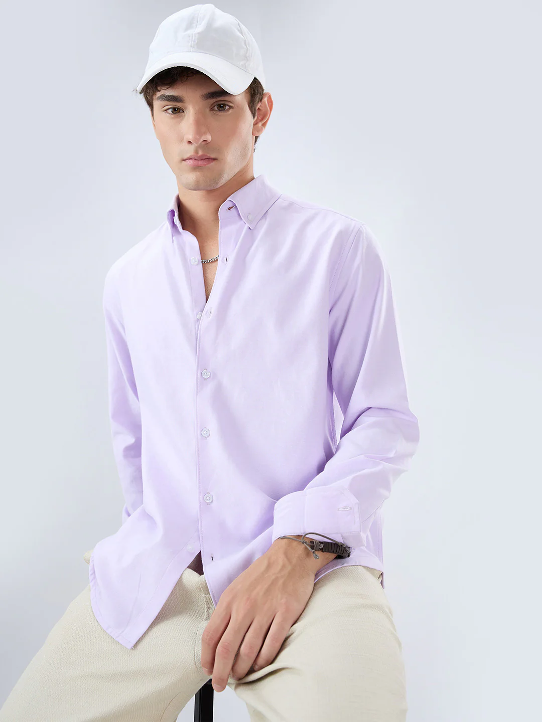 Solid Lilac Smooth Finish Oxford Shirt - Image 4