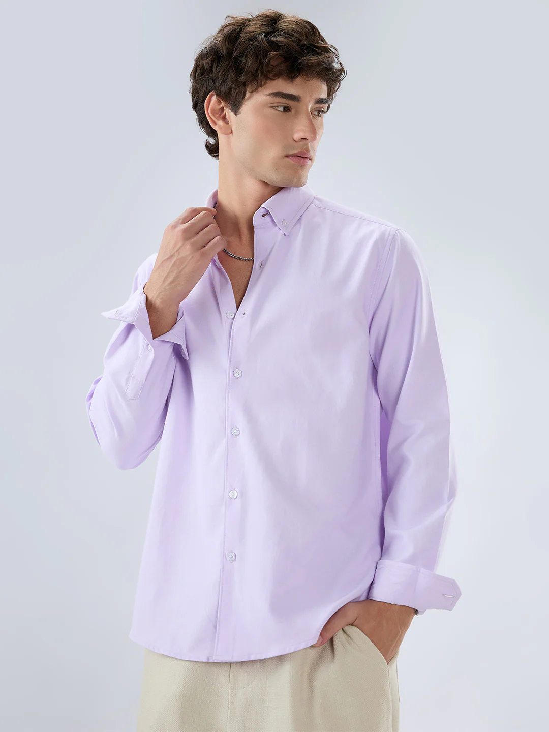 Solid Lilac Smooth Finish Oxford Shirt - Image 5