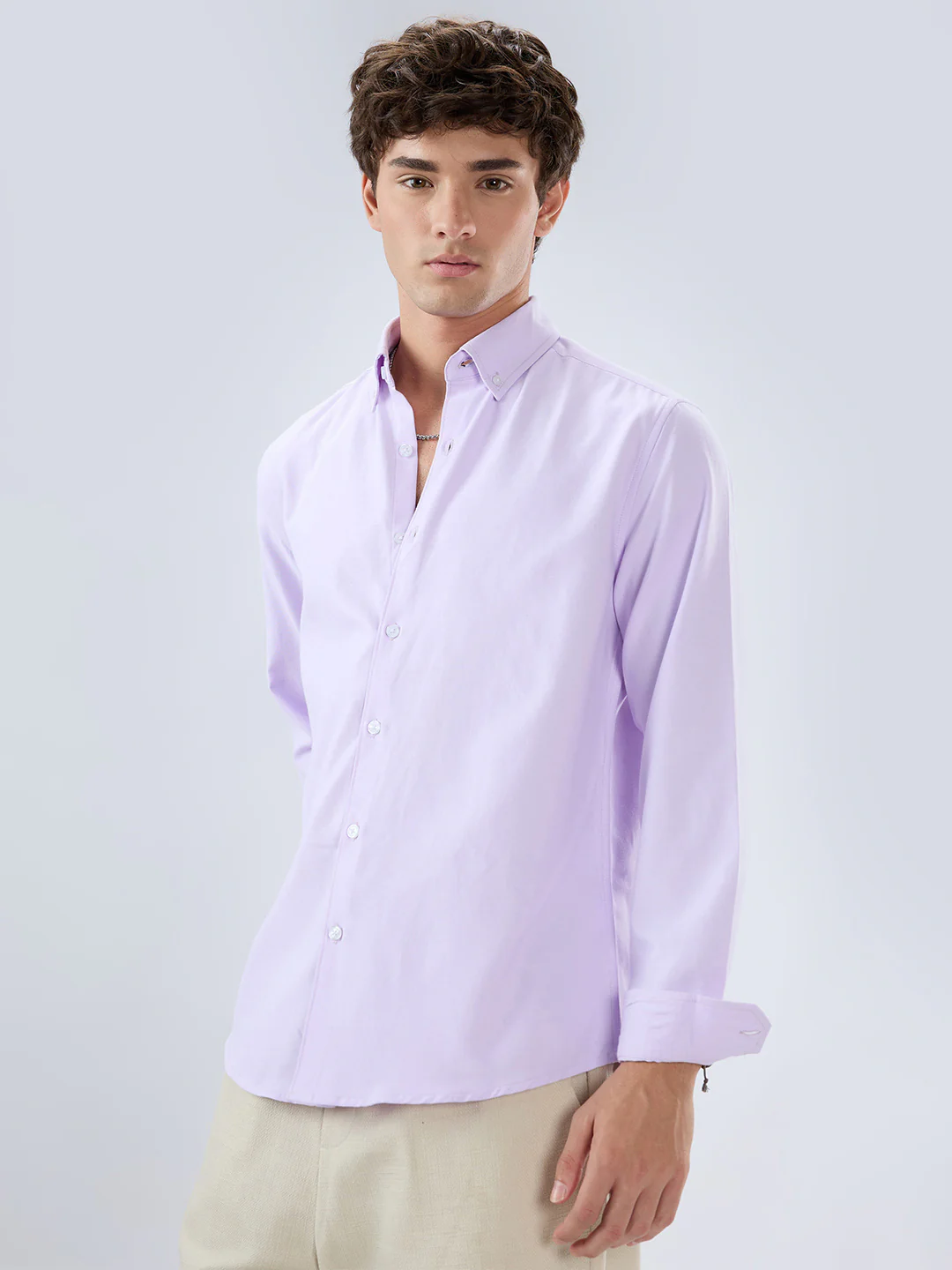 Solid Lilac Smooth Finish Oxford Shirt - Image 6