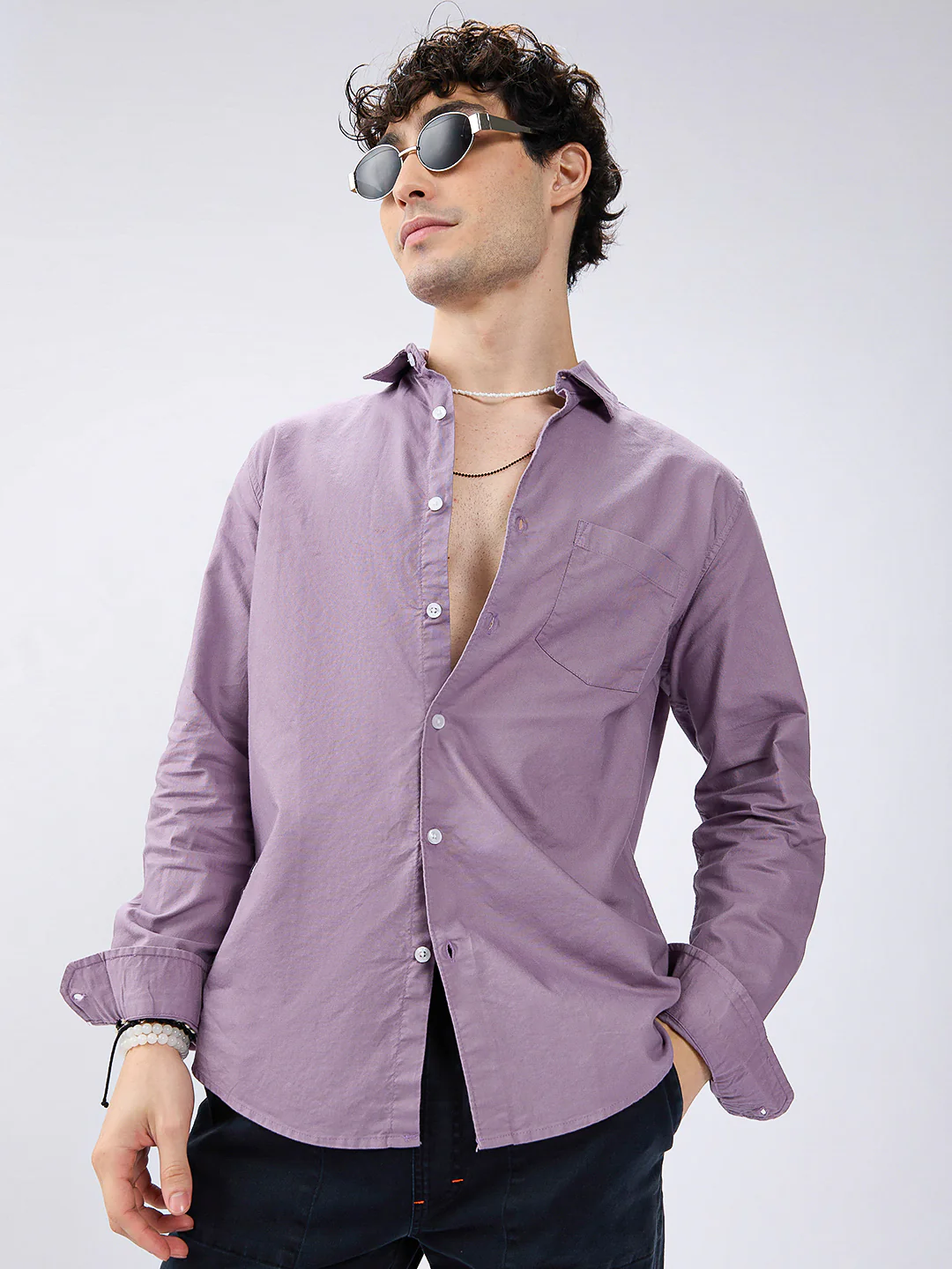Solid Mauve Mist Classic Oxford Shirt - Image 2