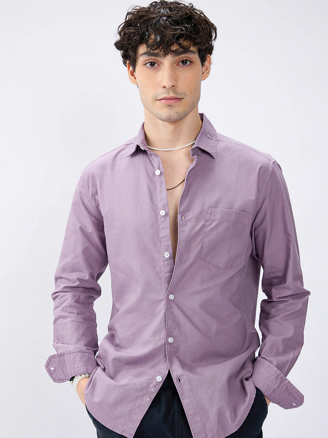 Solid Mauve Mist Classic Oxford Shirt - Image 4