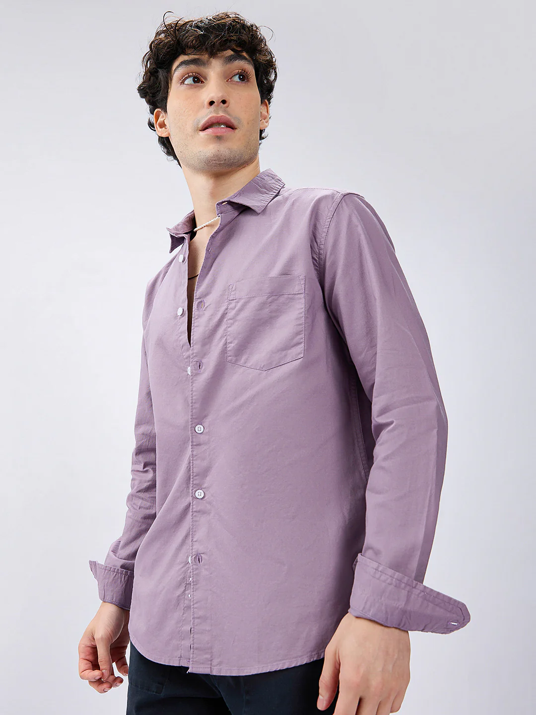 Solid Mauve Mist Classic Oxford Shirt - Image 5