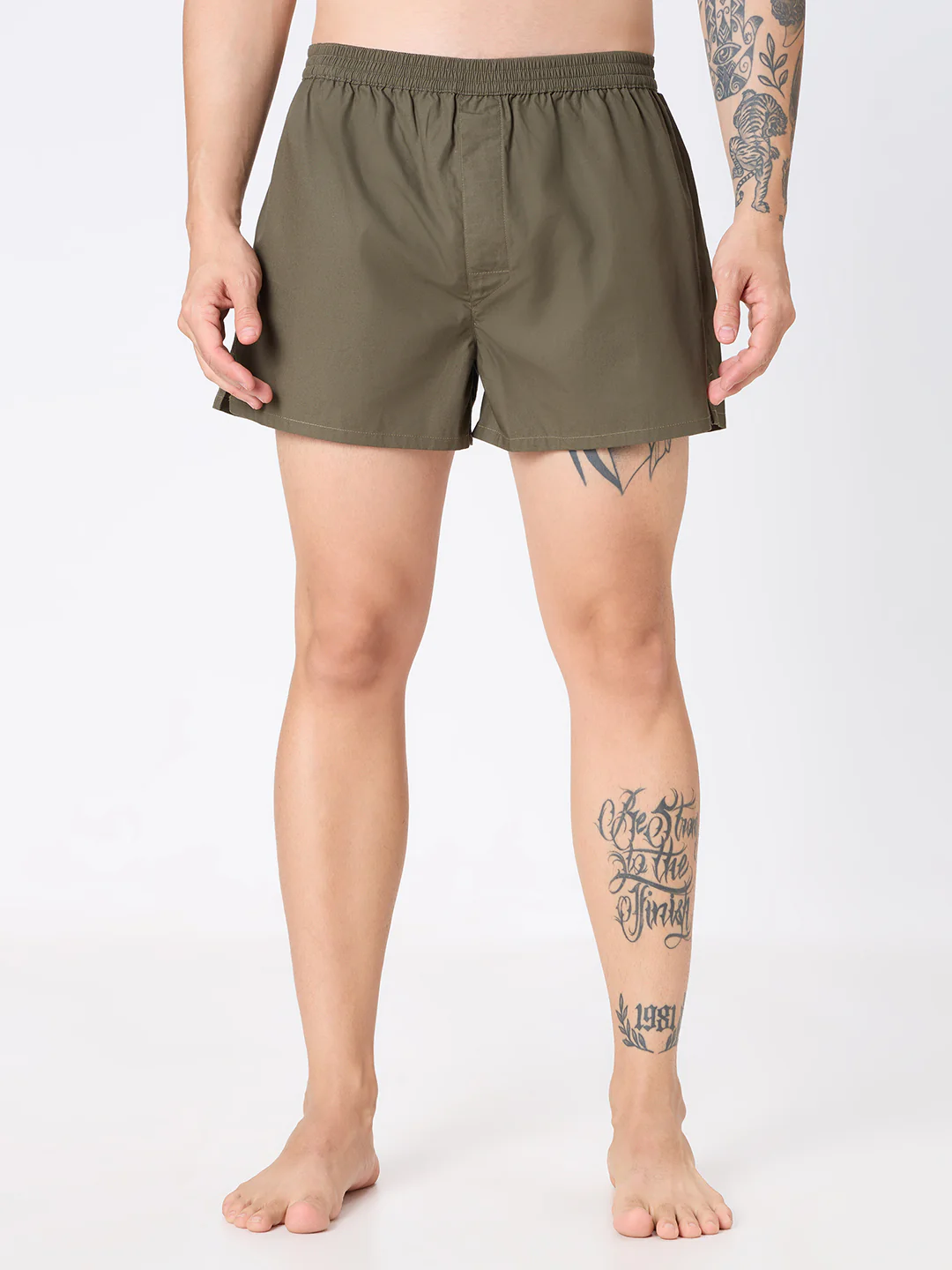 Solid Olive & Beige Slub Textured Boxers - Image 3